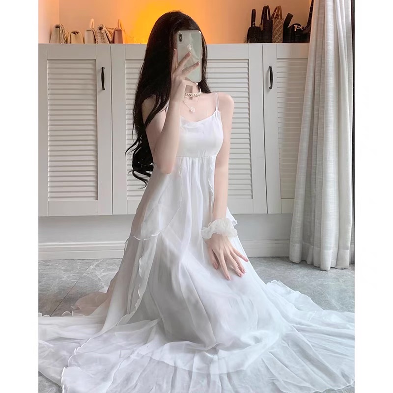 CÓ SẴN🎀Đầm maxi Đi biển ullzang voan tơ hai dây 𝐋𝐀𝐋𝐀𝐃𝐔𝐃𝐔 xoè nhiều tầng/ Váy Công Chúa Cổ Tích Nàng Thơ Chụp Ảnh Du Lịch