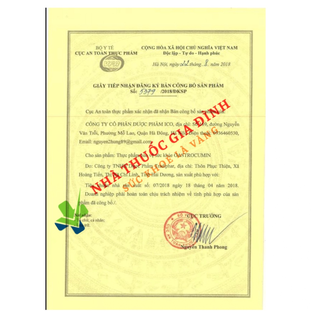 Nghệ nano GASTROCUMIN - Giảm trào ngược dạ dày, đau, ợ chua