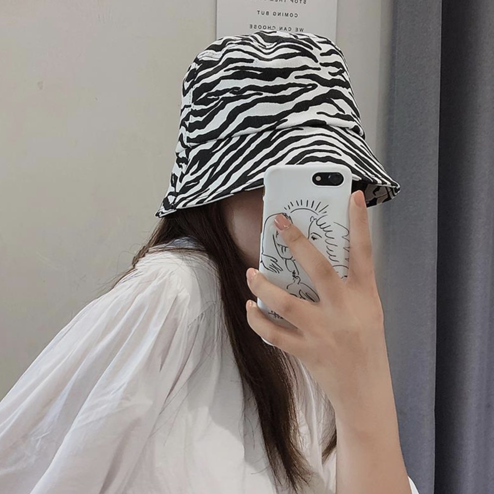 [Augustcloth] Mũ/ nón bucket denim hoa tiết ngựa vằn phong cách Hàn Quốc