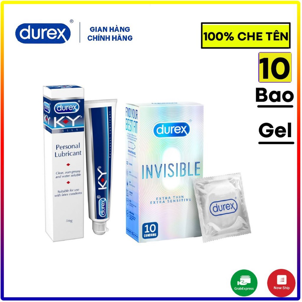 Combo 10 Bao cao su Siêu mỏng vô hình Durex Invisible + Gel bôi trơn Durex Ky 60g