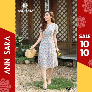 V214 - Đầm xòe 4 ly hoa xanh ANN SARA