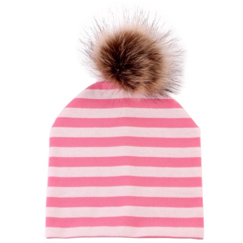 Mũ Trùm Đầu Chất Cotton Phối Banh Lông Nhân Tạo Cho Bé