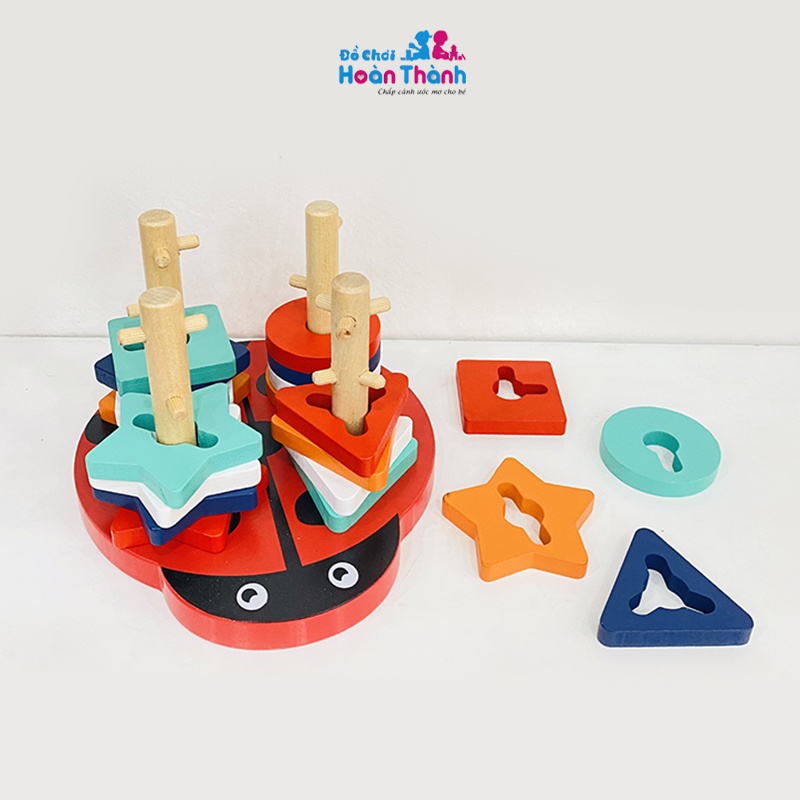Đồ chơi thả gỗ hình con bọ cho bé có ô cột, đồ chơi giáo dục sớm cho bé từ 1-3 tuổi
