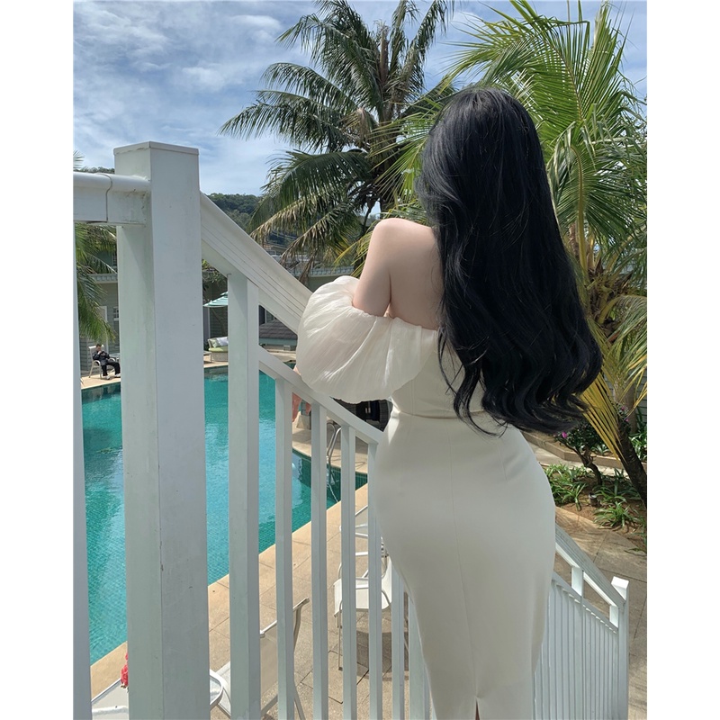Đầm Dài Trung Bình Không Tay Hở Vai Thời Trang Mùa Hè Phong Cách Pháp Hàng Mới