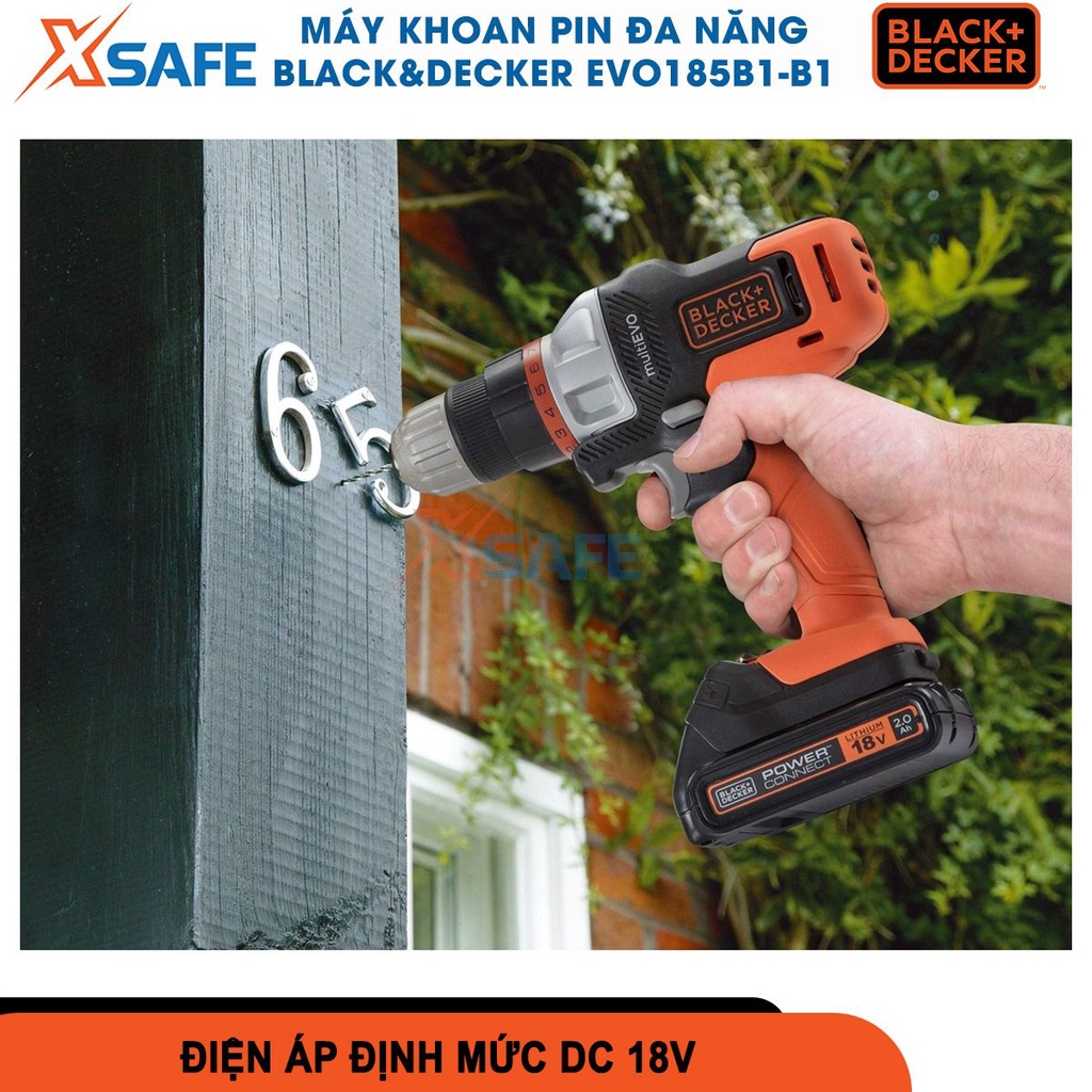 Máy khoan pin đa năng Black&amp;Decker EVO185B1-B1, pin 18V chức năng khoan búa, cưa lọng, chà nhám, lực siết 26NM