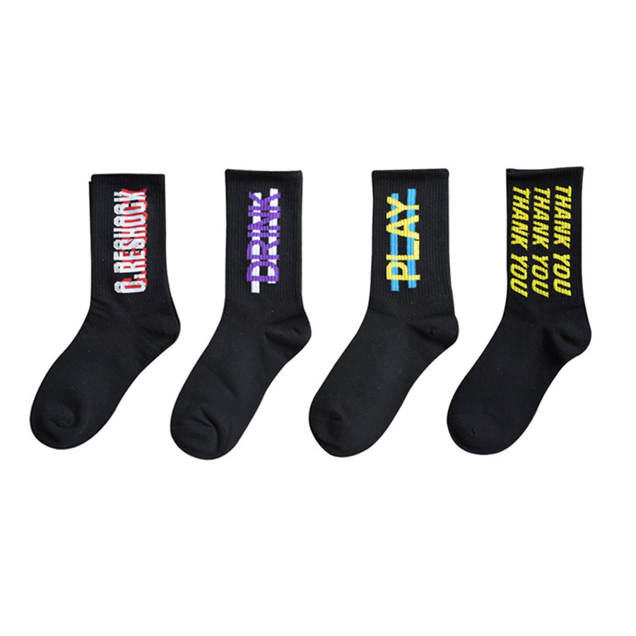 Bộ 4 đôi tất nam nữ cao cổ Unisex thiết kế Đen - Hàng Cao Cấp
