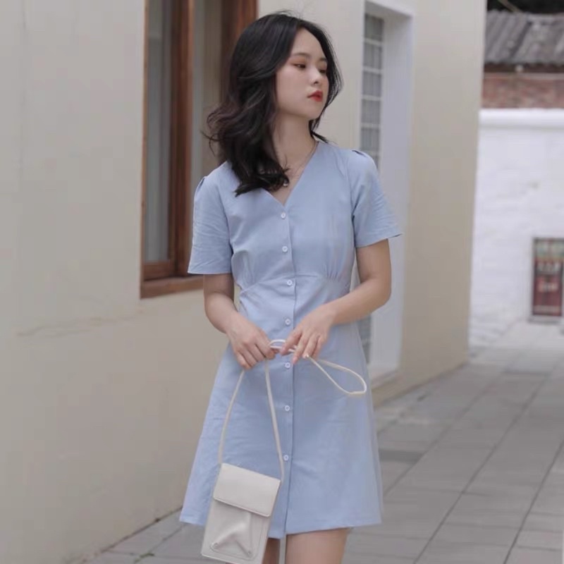 Váy đũi thô cột dây eo thanh lịch nhẹ nhàng nữ tính