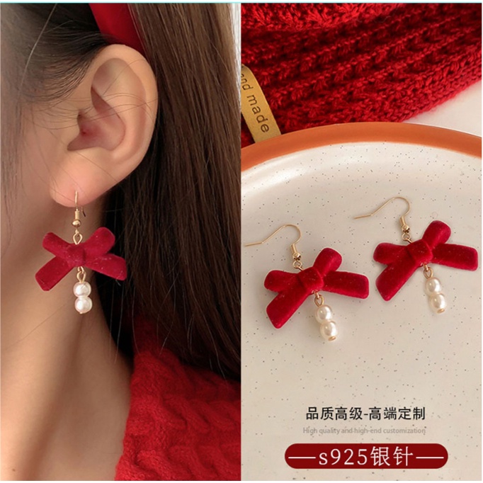 Khuyên tai màu đỏ phong cách Trung Hoa cổ điển mừng năm mới