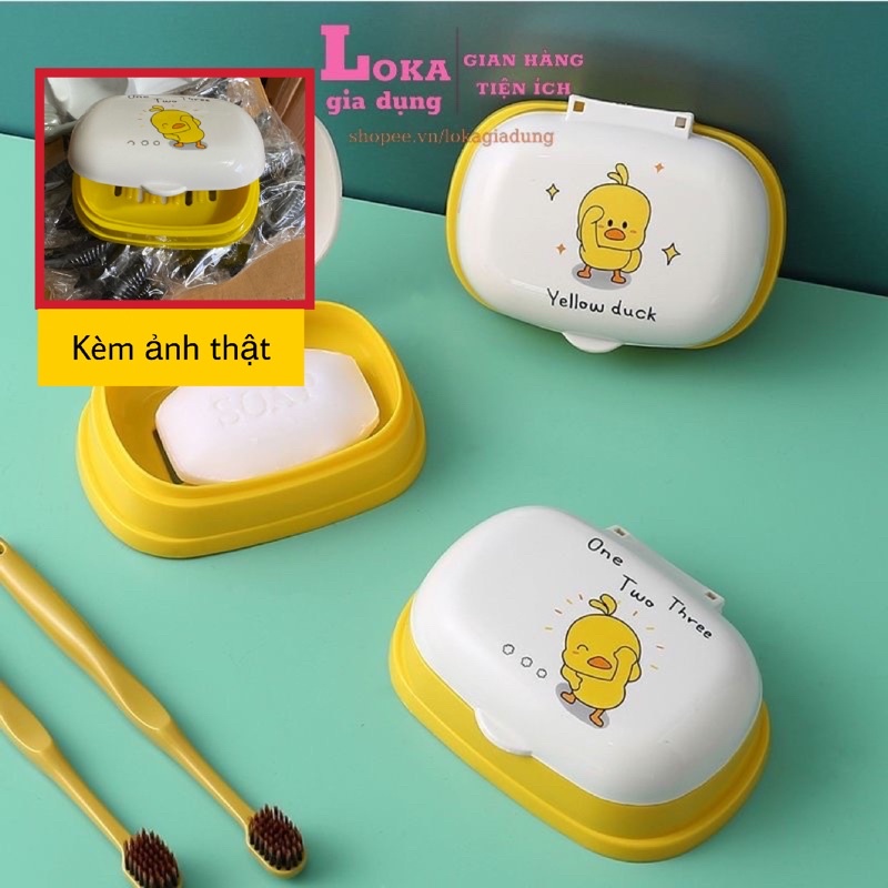 LOKA 469: Hộp đựng xà bông xà phòng bông có đáy lỗ thoát nước, có nắp đậy