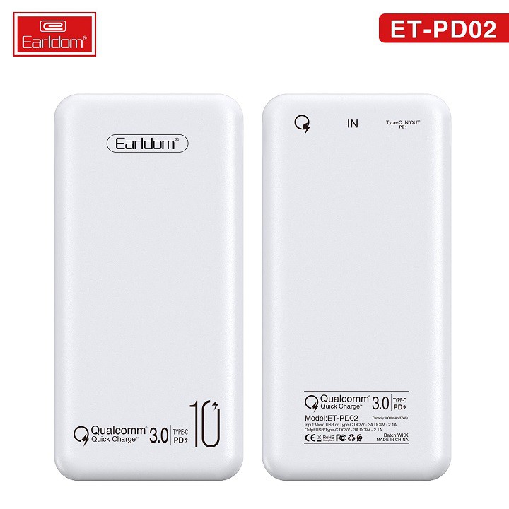 Sạc Dự Phòng 10000mAh Earldom PD02 Hàng Chính Hãng - BH Lỗi 1 Đổi 1