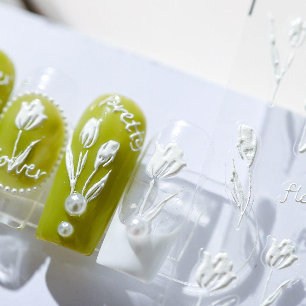 [Hàng mới về] Sticker dán móng tay hình hoa trà/ trái tim/ cầu vồng/ tulip 3D trang trí tự dính xinh xắn
