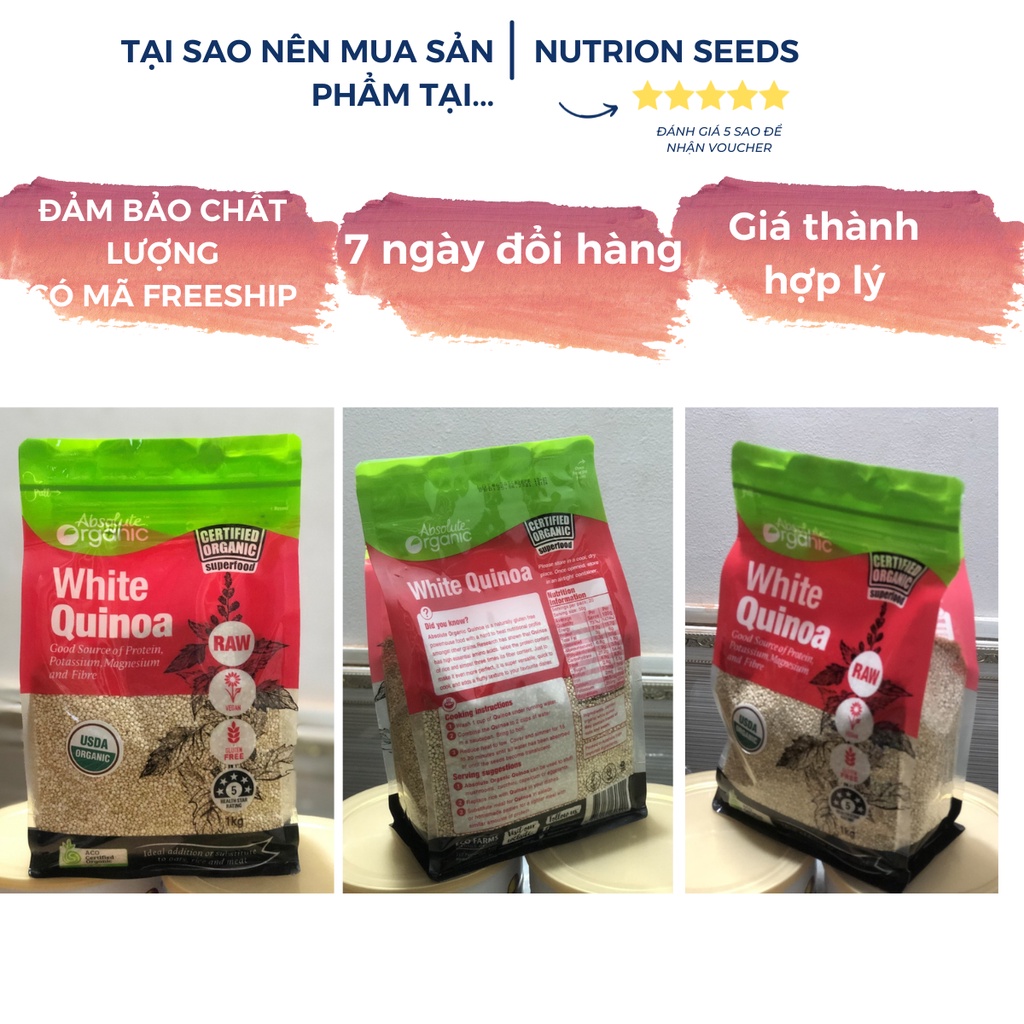 Hạt Diêm mạch trắng White Quinoa Absolute Organic 1kg