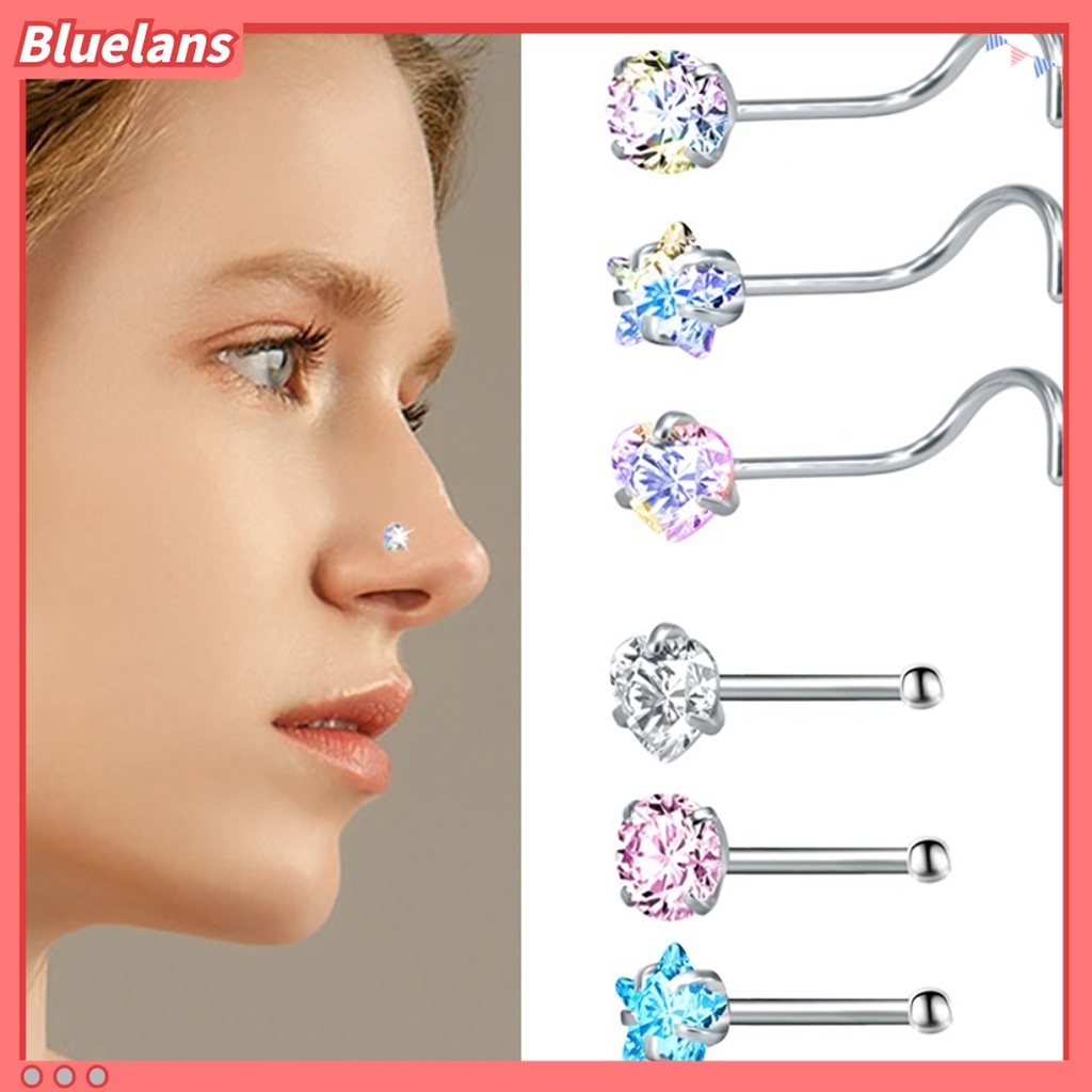 Set 3 Khuyên Mũi Thép Không Gỉ Đính Đá Nhân Tạo Thời Trang