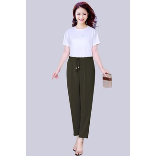 Quần baggy nữ lưng thun vải đũi Qđ03