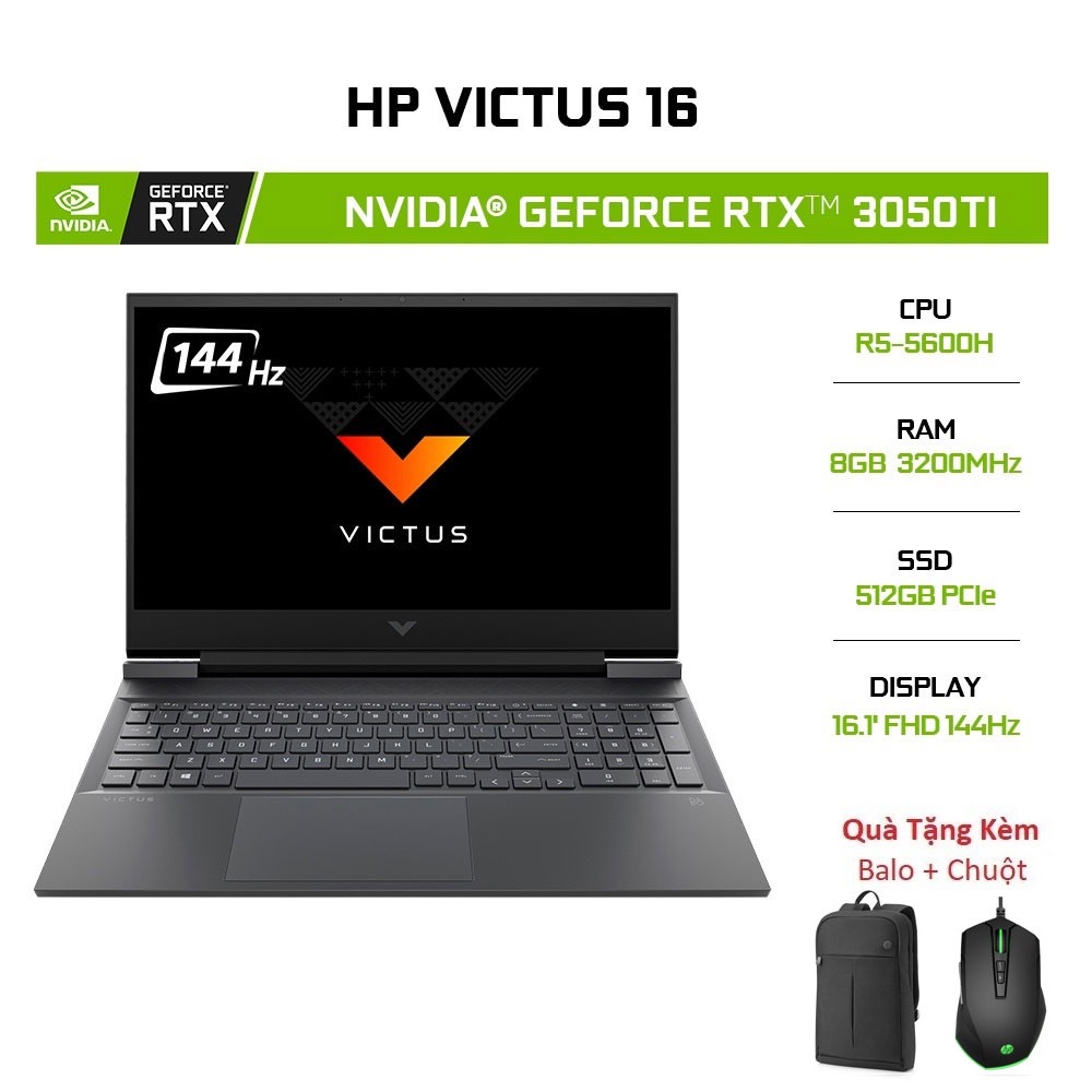 Laptop HP GAMING Victus 16 R5-5600H 8GB 512GB RTX 3050Ti 16.1' 144Hz W10