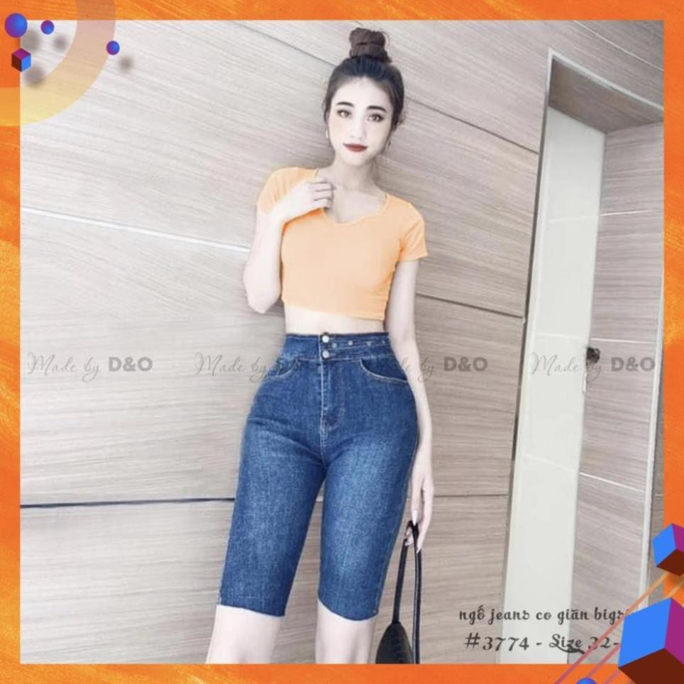 [Size 32~36] Quần Ngố Jean Lưng Cao, Lưng Phối Kiểu / Quần Lửng Bigsize Nữ Co Giãn ་ xịn  ྃ