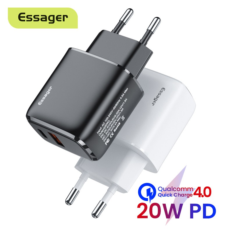 Cốc Sạc Nhanh Essager Usb Pd20w 3.0 Cổng Usb Và Type-C Phù Hợp Cho Iphone 12 Pro Max Xiaomi Mi10t Pro