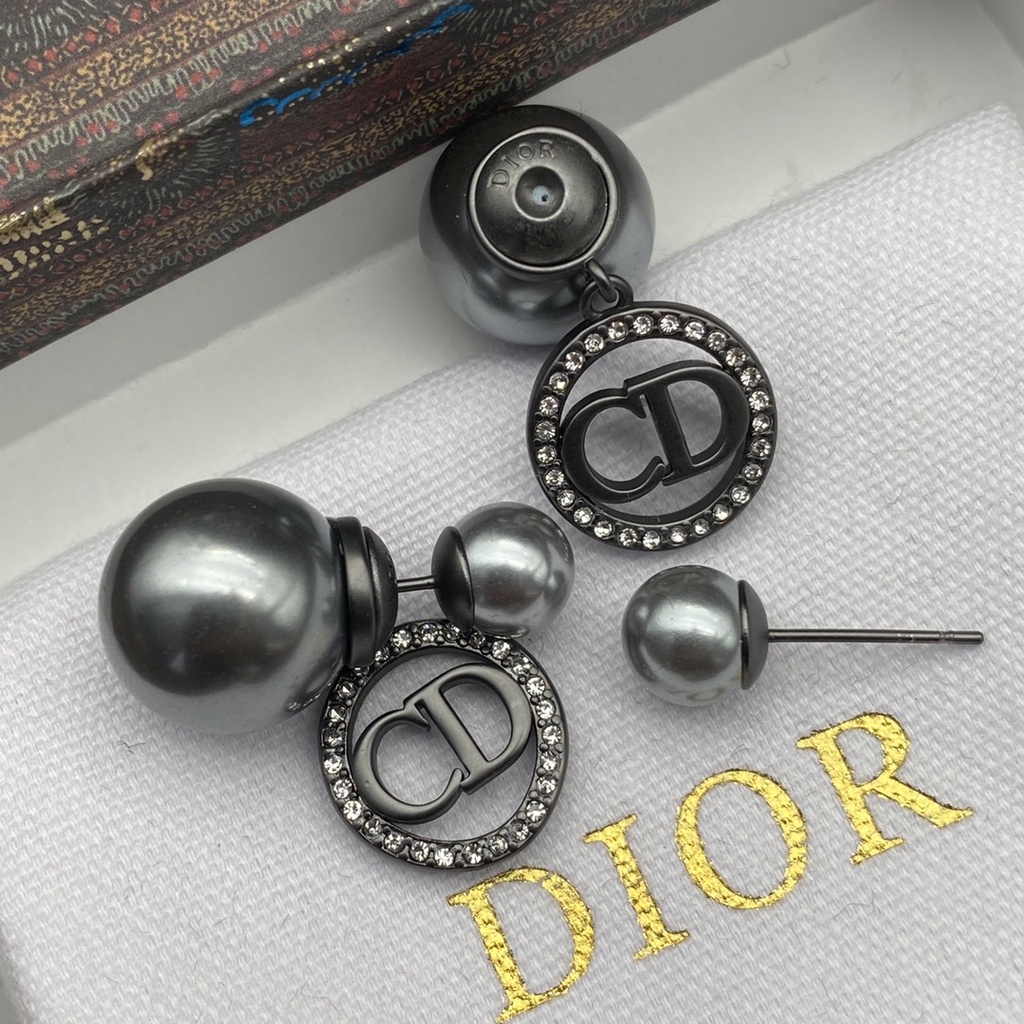 Bông tai đính đen Dior dành cho nữ Hoa tai ngọc trai khuyên tai