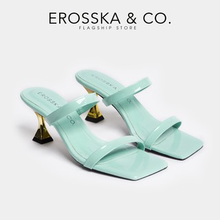 Dép cao gót Erosska thời trang mũi vuông phối dây quai mảnh gót hình nón cao 5cm màu xanh _ EM050