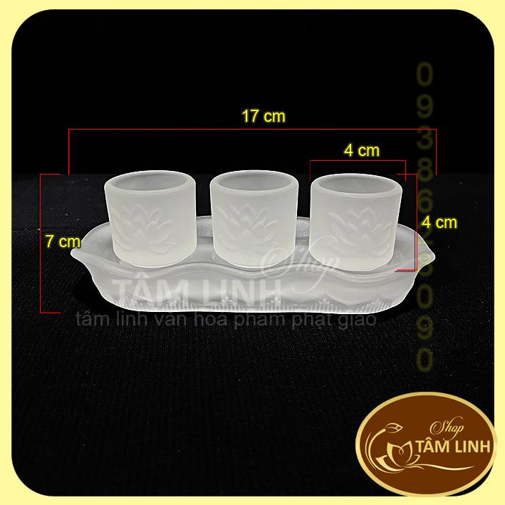 Bộ án 3 ly nước thờ cúng bằng lưu ly trắng siêu đẹp