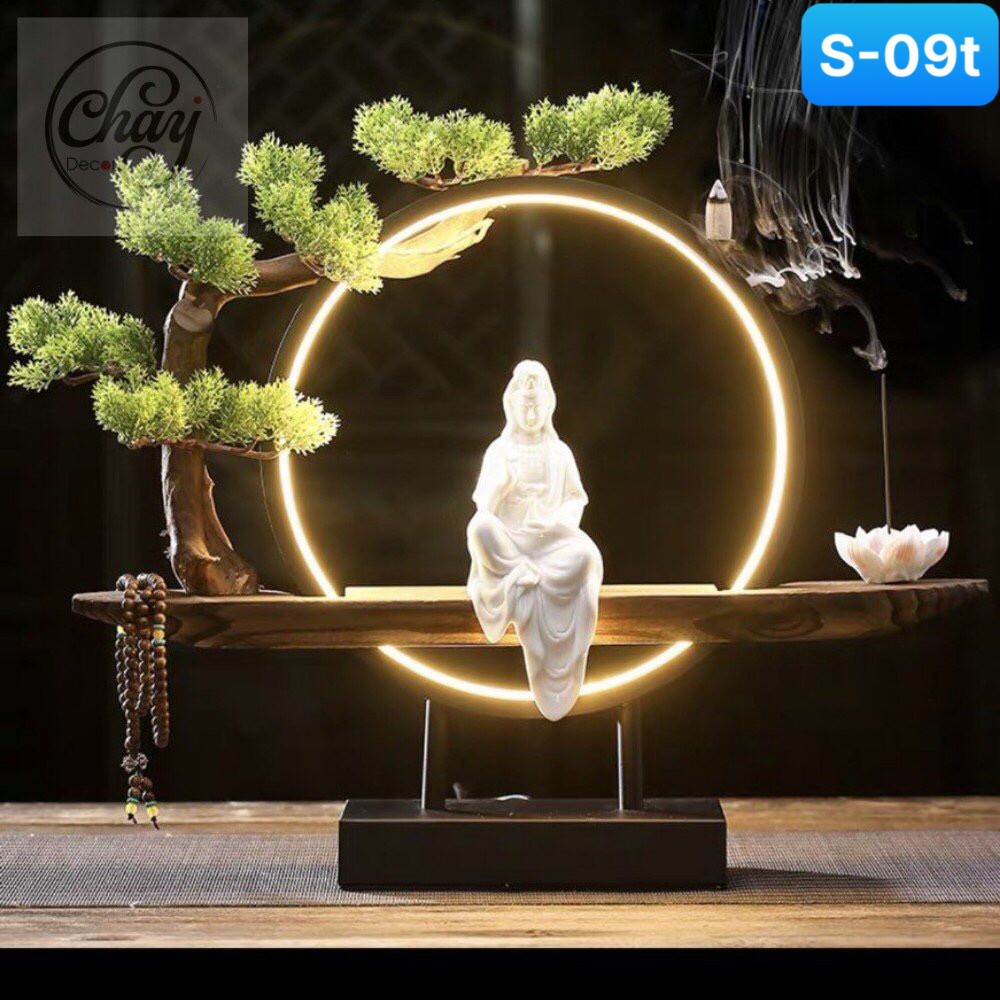 Tượng Phật Quan Âm Bồ Tát Đèn Led, Thác Trầm Phong Thủy, Hàng Cao Cấp Loại I