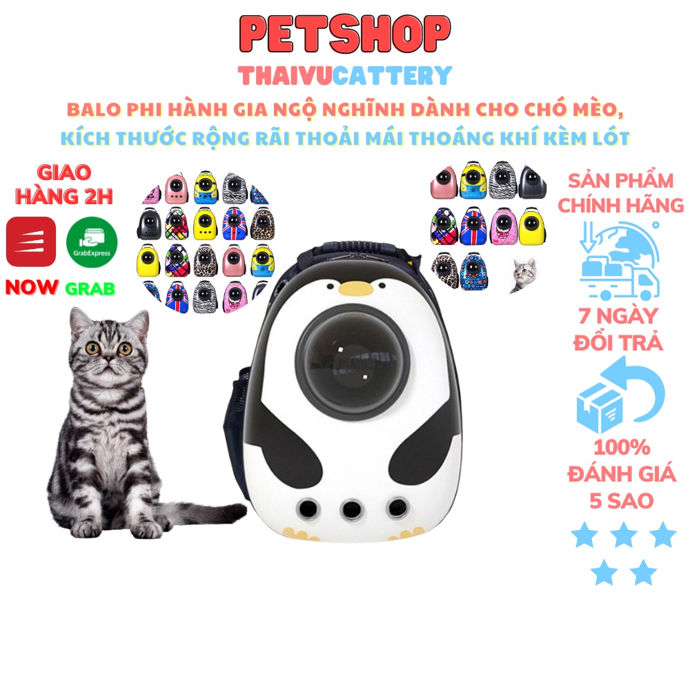 Balo phi hành gia ngộ nghĩnh dành cho chó mèo, kích thước rộng rãi thoải mái thoáng khí kèm lót