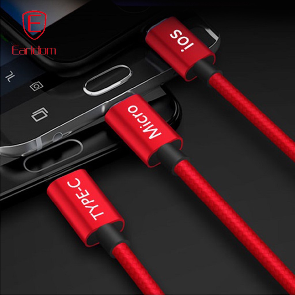 Cáp sạc màu đỏ đa năng 3in1, 1.2m Earldom IMC - 015 chính hãng