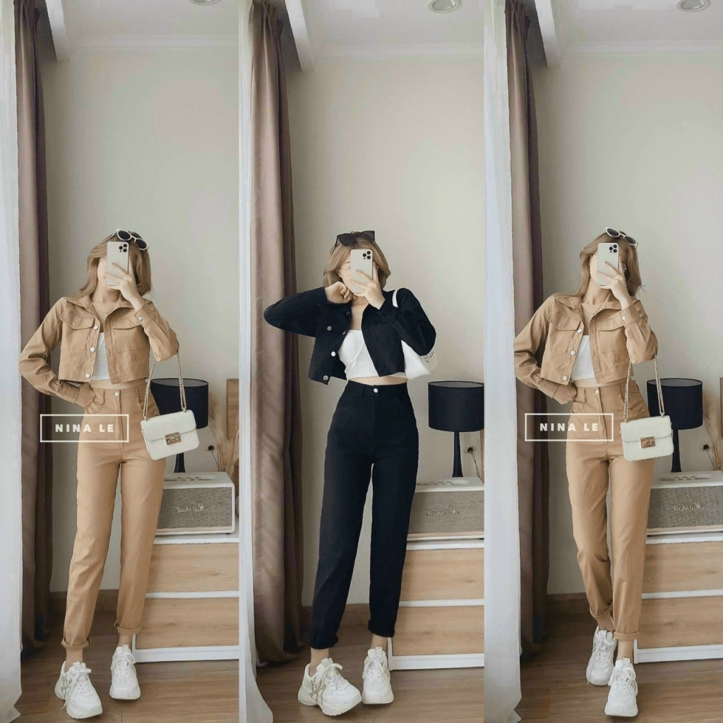 Sét Bộ Nữ 3 Món Áo Cổ Vest Kết Hợp Quần Dài Ống Đứng 2 Màu Chất For Mặc Đẹp Phù hợp Đi Làm, Đi Chơi NEW UNISEX