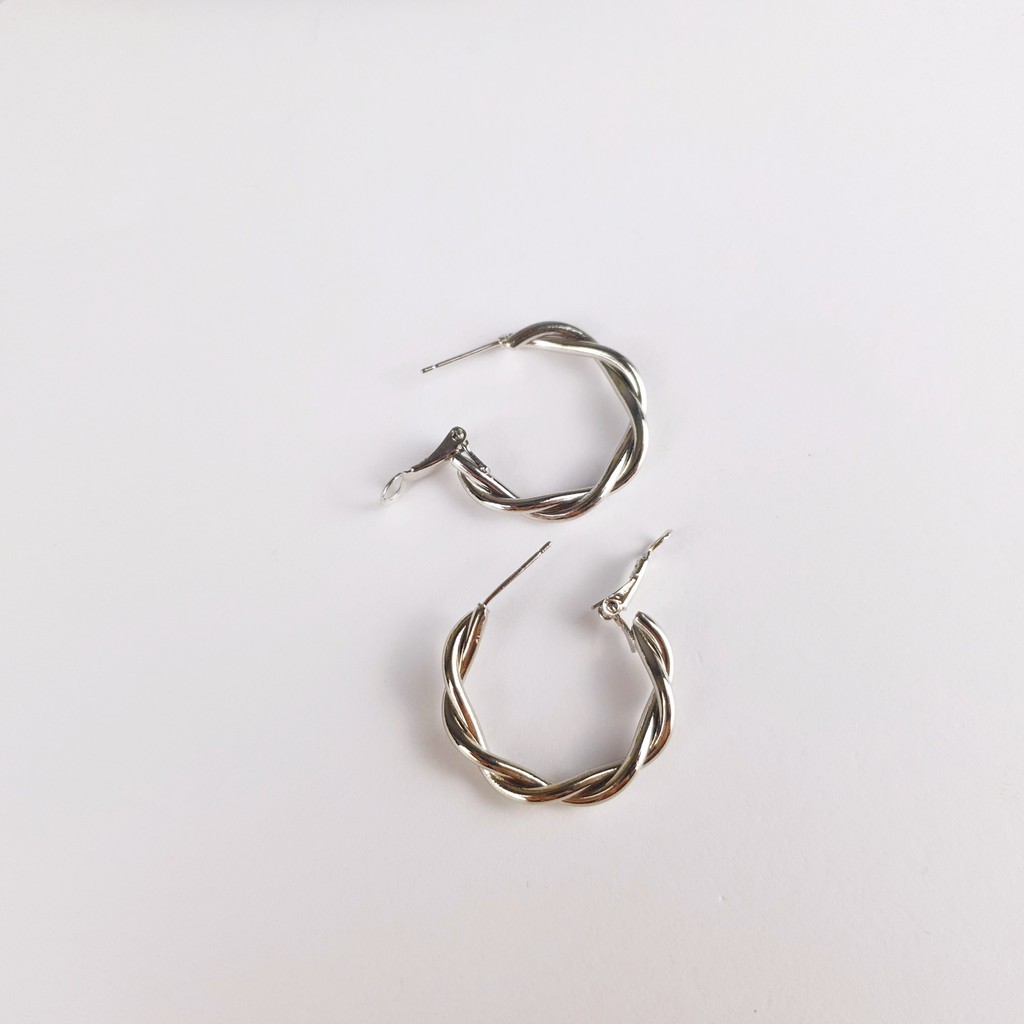 Khuyên tai nữ Bông tai tròn to uốn bện cá tính 02 màu Bạc/Vàng NO SKU 73 TOBI STORE