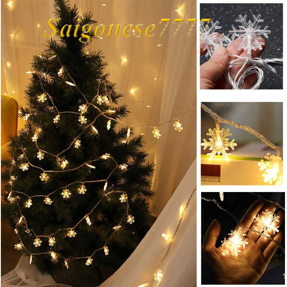 Dài 3M 20 Đèn Led Bông Tuyết Xài Pin Decor Trang Trí Noel Giáng Sinh- LED Christmas Snowflake String Lights
