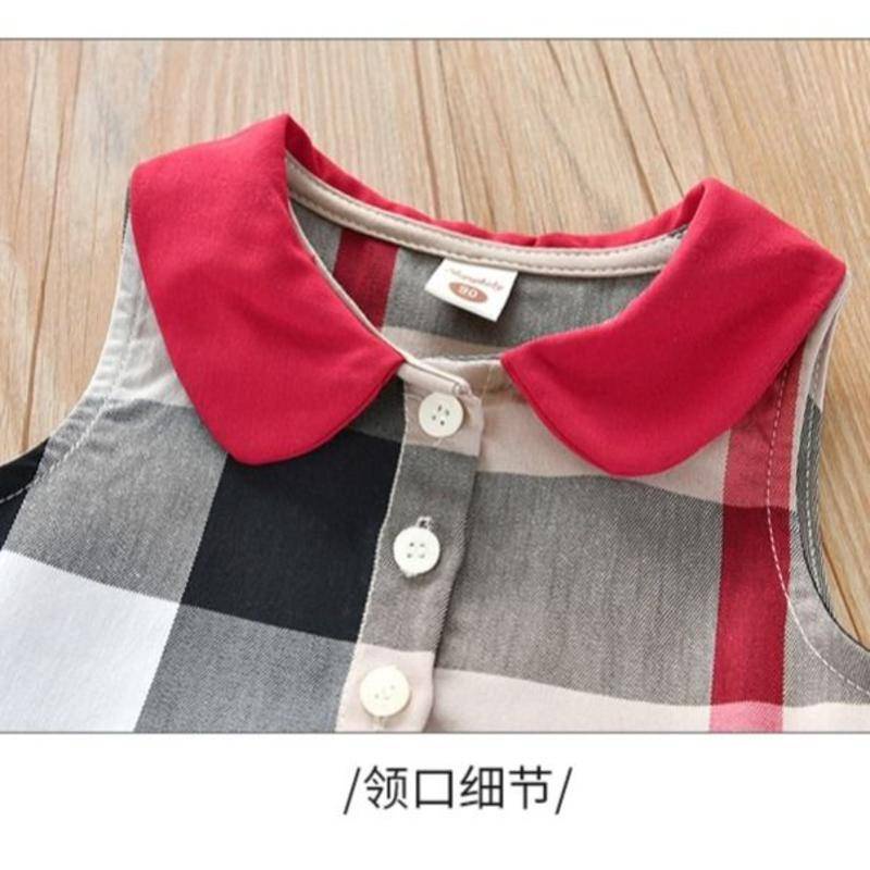 British style cotton lapel sleeveless girls dress