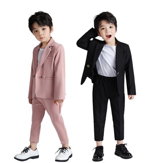 Set đồ vest 2/ 3 món màu hồng/ đen thanh lịch cho bé trai từ 2-11 tuổi
