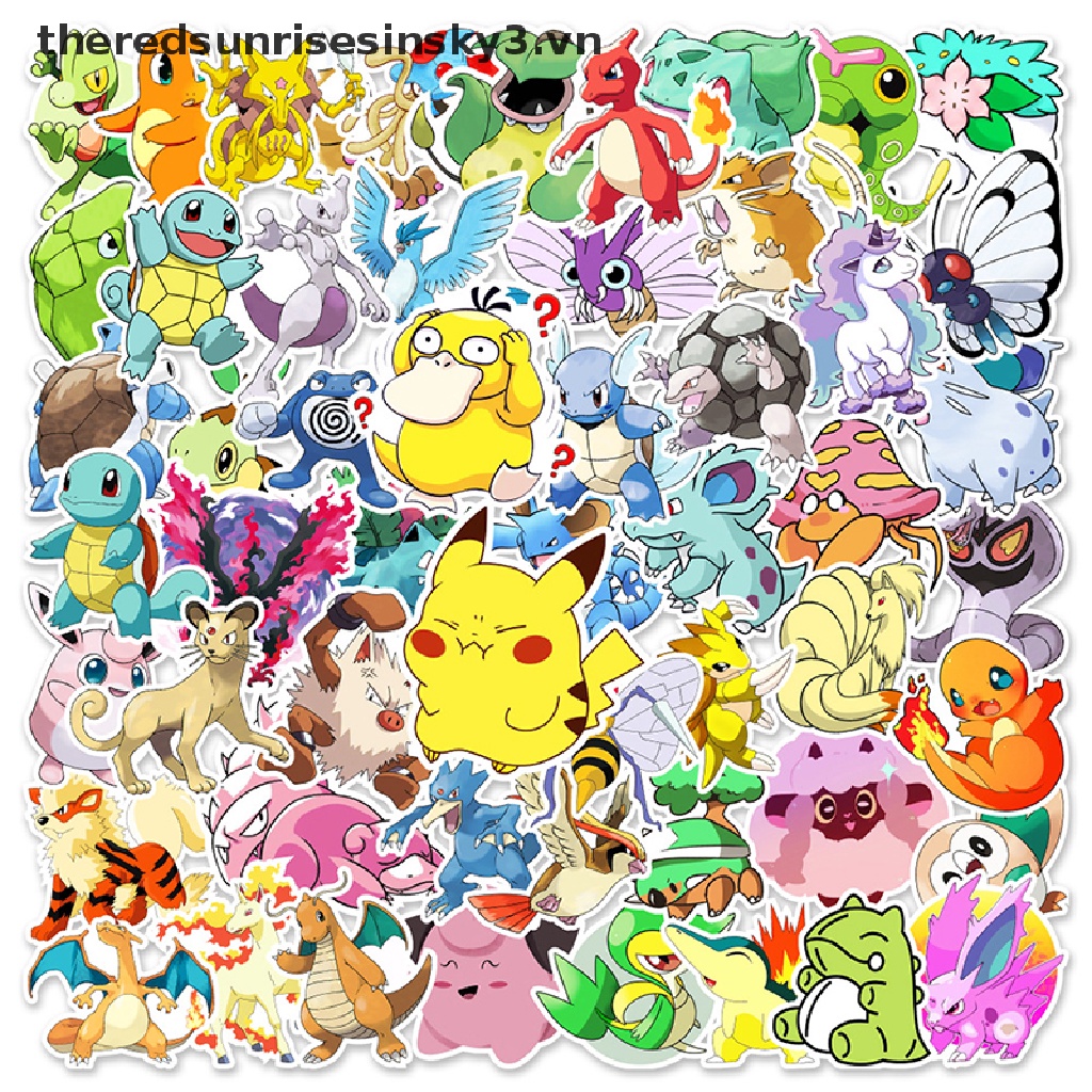 Set 50 miếng dán hoạt hình Pokemon chống thấm nước