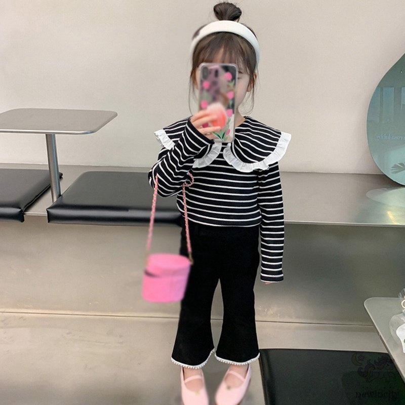 Áo Sơ Mi Tay Dài Cổ Búp Bê Họa Tiết Kẻ Sọc Đính Nơ Dễ Thương Thời Trang Mùa Thu Phong Cách Hàn Quốc Cho