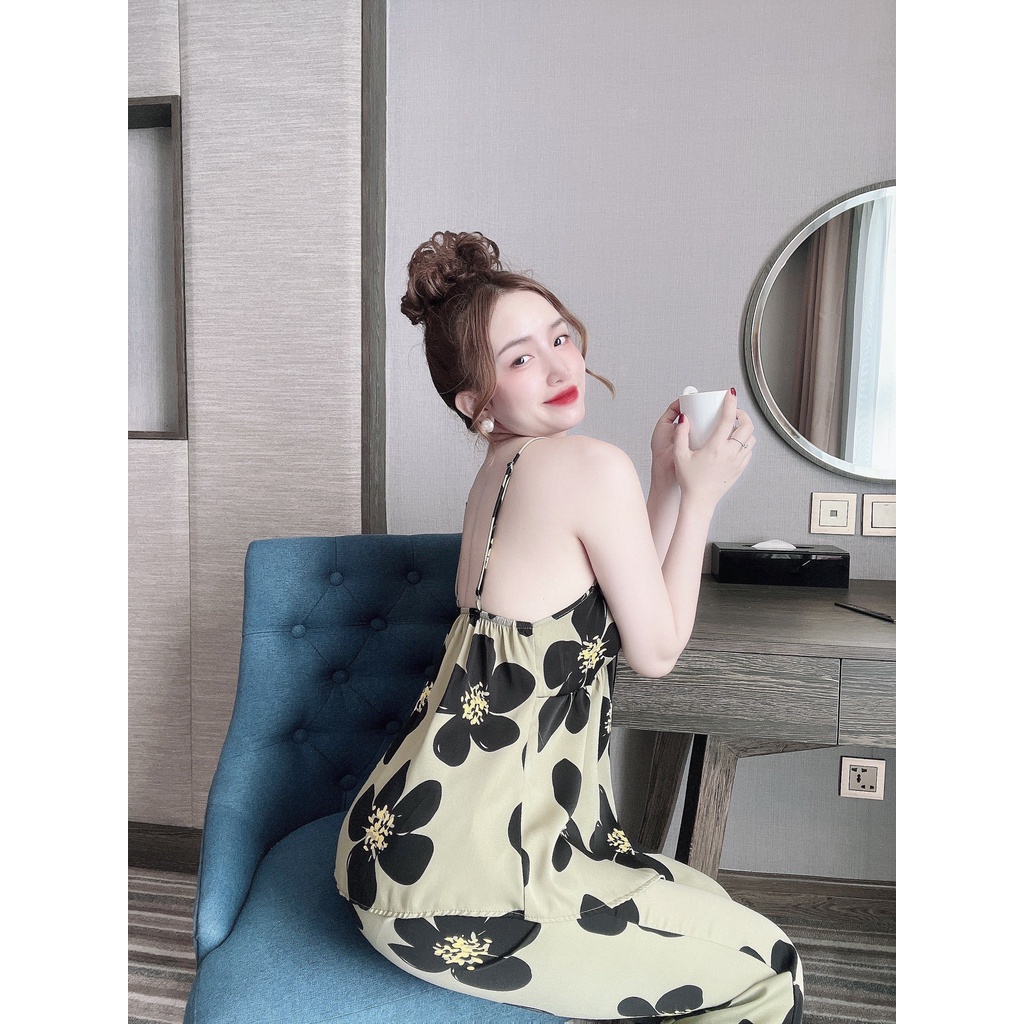 Đồ Ngủ Sexy Nữ, Bộ Mặc Nhà Hai Dây Có Mút Ngực Chất Mango Cực .