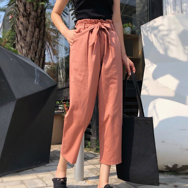 Quần nữ lưng thun ống rộng đính nơ | BigBuy360 - bigbuy360.vn