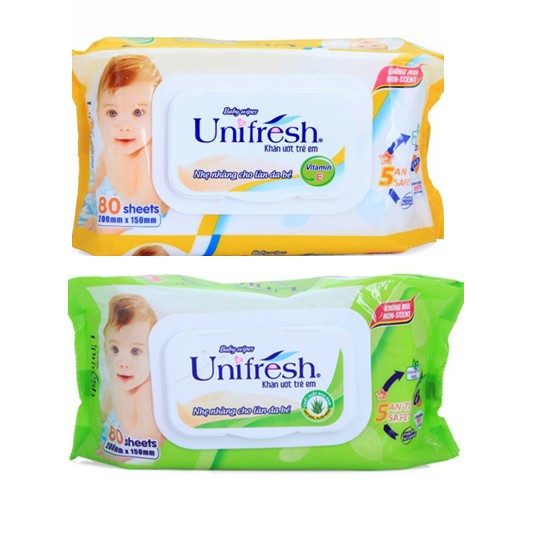 Combo 6 Khăn giấy ướt Unifresh VitaminE/chiết xuất nha đam 80 tờ (không mùi)