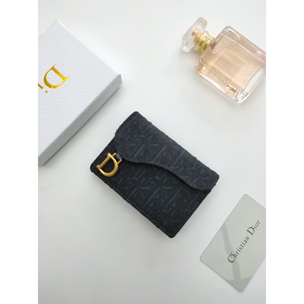 Ví Da Gập Dior Đựng Thẻ / Tiền Xu Có Khóa Cài Cho Nam Và Nữ