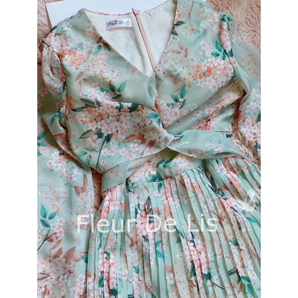 Đầm tay dài chất voan xếp ly thanh lịch chiết eo siêu xinh