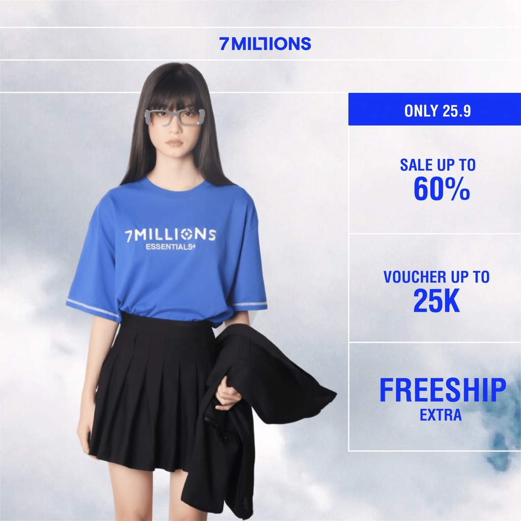 Áo Thun Unisex Cổ Tròn 7MILLIONS Essential+ - Màu Xanh - 100% Cotton 2 chiều - Form Oversize.