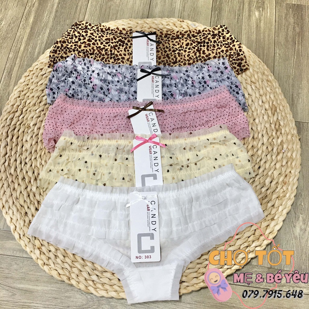Quần Lót Bé Gái, Quần Chip Nữ Tuổi Teen lưới xếp tầng nơ dễ thương (35-45kg)
