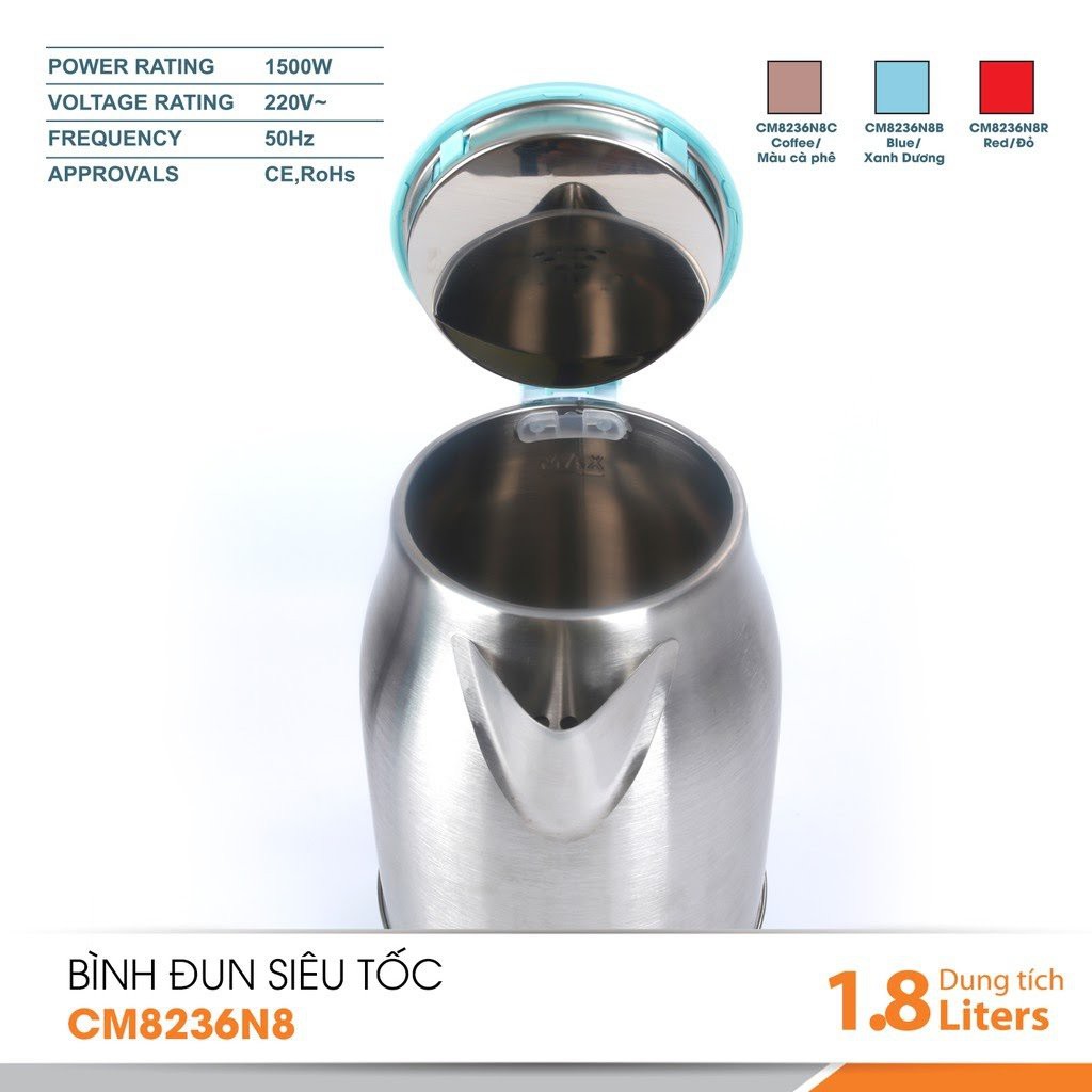 Bình đun siêu tốc 1.8L Comet CM8236N8