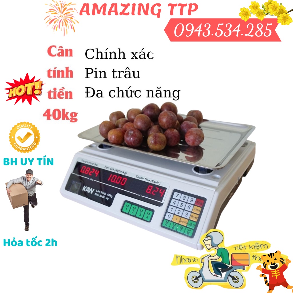 Cân Điện Tử Tính Tiền 2 Mặt Hiển Thị Loại 40Kg Công Nghệ Hàn Quốc, Dễ Dàng Sử Dụng, Tính Tiền Chính Xác- BH UY TÍN