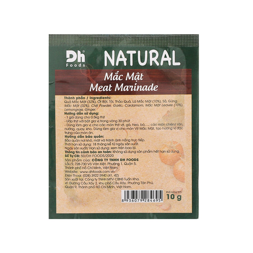 Gia vị ướp thịt mắc mật DH Food Natural gói 10g