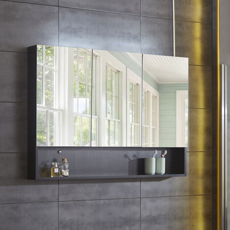 Tủ gương phòng tắm bằng gỗ nguyên khối treo tường nhà vệ sinh bàn trang điểm có kệ sáng tích hợp lưu trữ | BigBuy360 - bigbuy360.vn