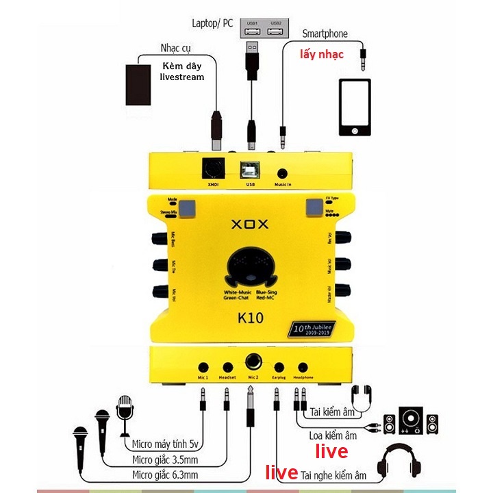 Combo Sound Card K10, Chính Hãng XOX - Tặng Tai Nghe AKG-S10  Micro ALC-280 Chính Hãng AQTA - Bảo Hành 6 Tháng