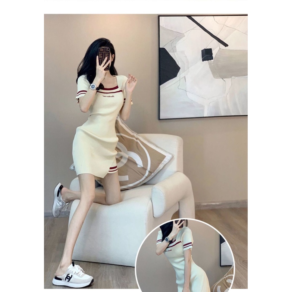 Temperament small fragrance casual skirt children's 2022 summer new waist slim high sense short sleeve knitted dress