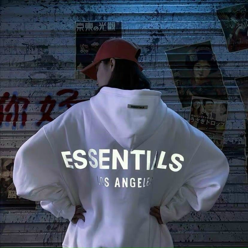 Áo nỉ hoodie Essentials unisex dài tay nam nữ cao cấp in phản quang, áo phông nỉ bông sweater có mũ màu xám, đen K121 | BigBuy360 - bigbuy360.vn