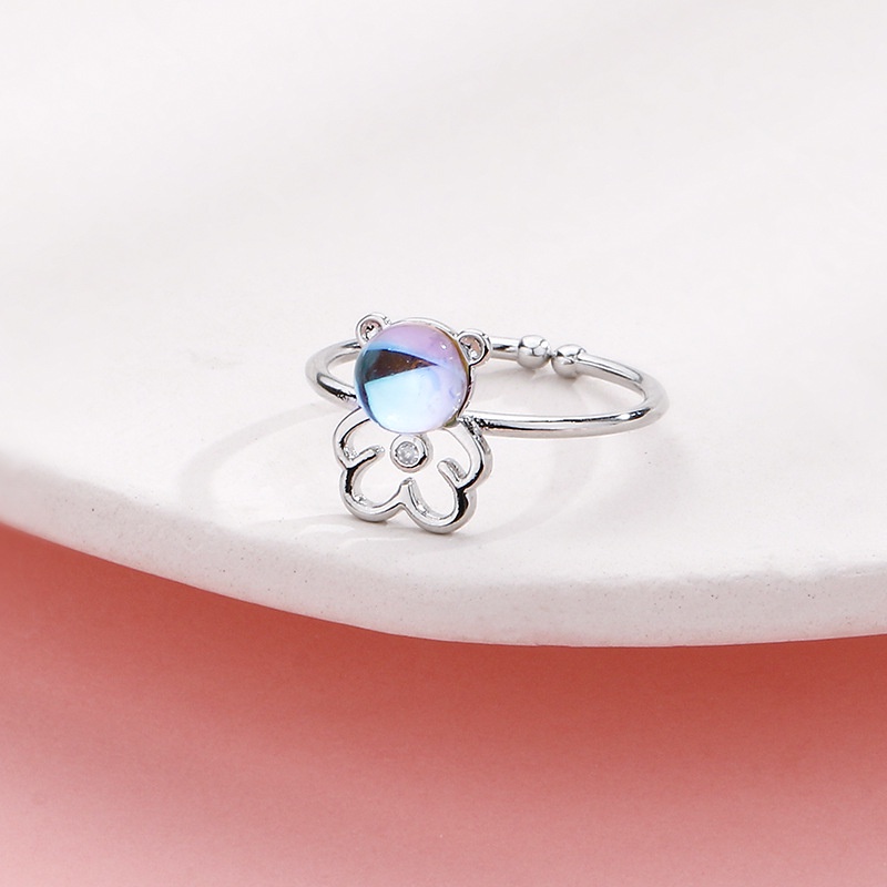 Nhẫn Moonstone dễ thương Nhẫn gấu có thể điều chỉnh Nhẫn cá tính Nhẫn quà tặng