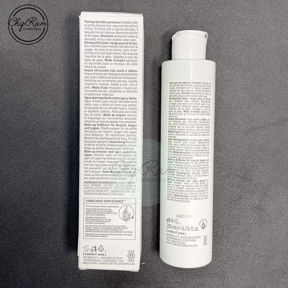 Nước tẩy trang Comfort Zone Essential Micellar Water làm sạch lớp trang điểm 200ml